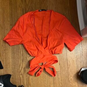 Zara Cropped Orange Shirt- Size XS